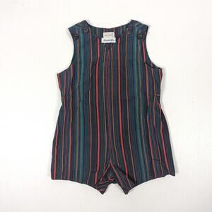 Vintage MerryMites Jon Jon Romper Boys Size 18-24m Rainbow Stripe Shortall